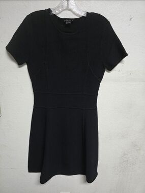 Theory Black Textured Short-Sleeve Fit and Flare Dress